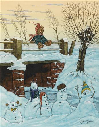 MICHAEL HAGUE. Teddy Bear and Snowmen.